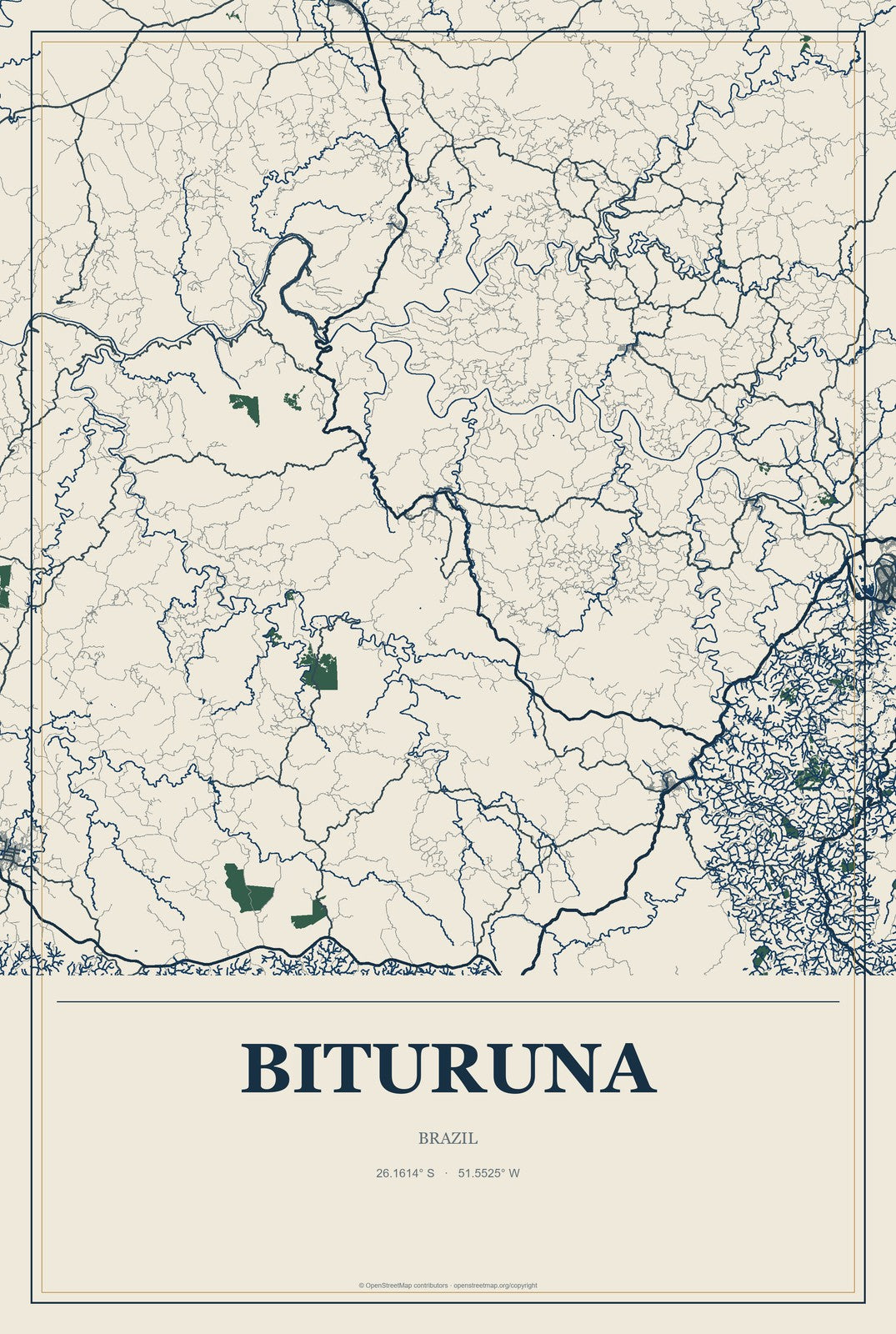 Bituruna, Brazil City Map Aluminum Sign in Coastal Cutout style