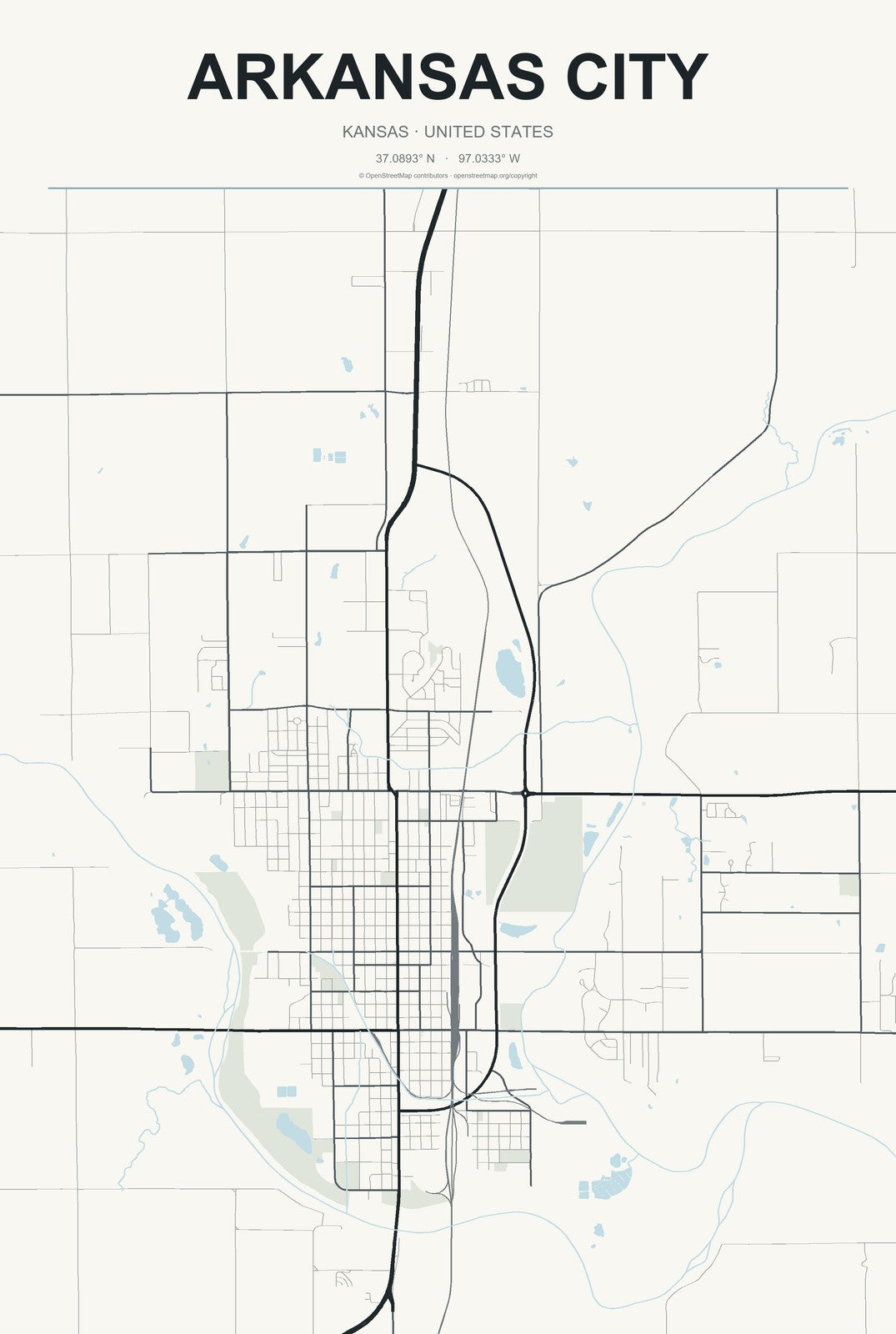Arkansas City, Kansas City Map Aluminum Sign in Headline Atlas style