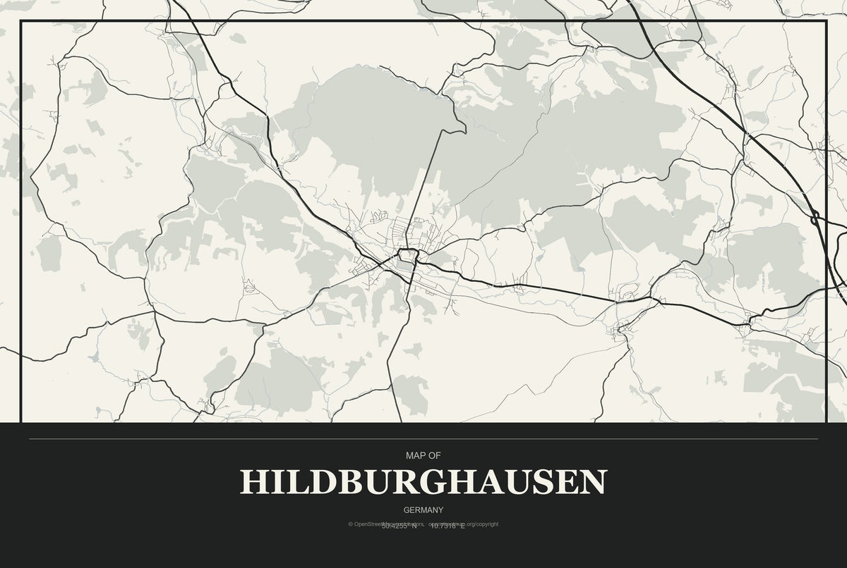 Hildburghausen, Germany City Map Aluminum Sign in Museum Plaque style