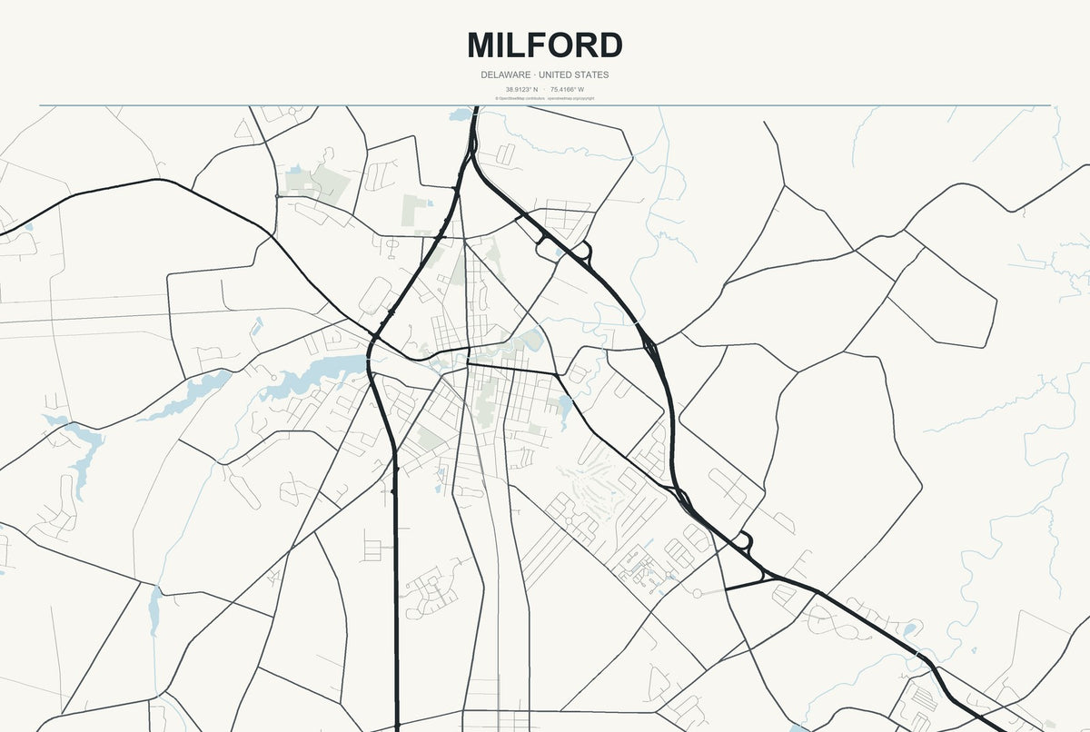 Milford, Delaware City Map Aluminum Sign in Headline Atlas style