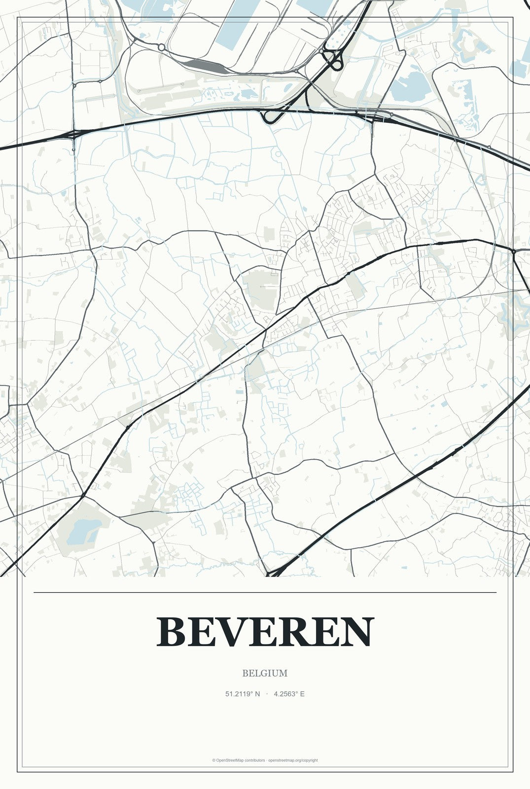 Beveren, Belgium City Map Aluminum Sign in Gallery Air style