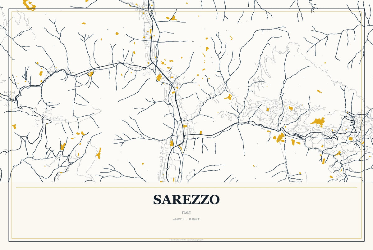Sarezzo, Italy City Map Aluminum Sign in Citrine Modern style