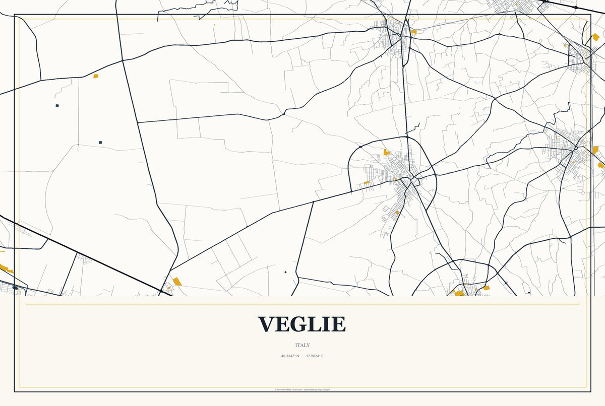 Veglie, Italy City Map Aluminum Sign in Citrine Modern style