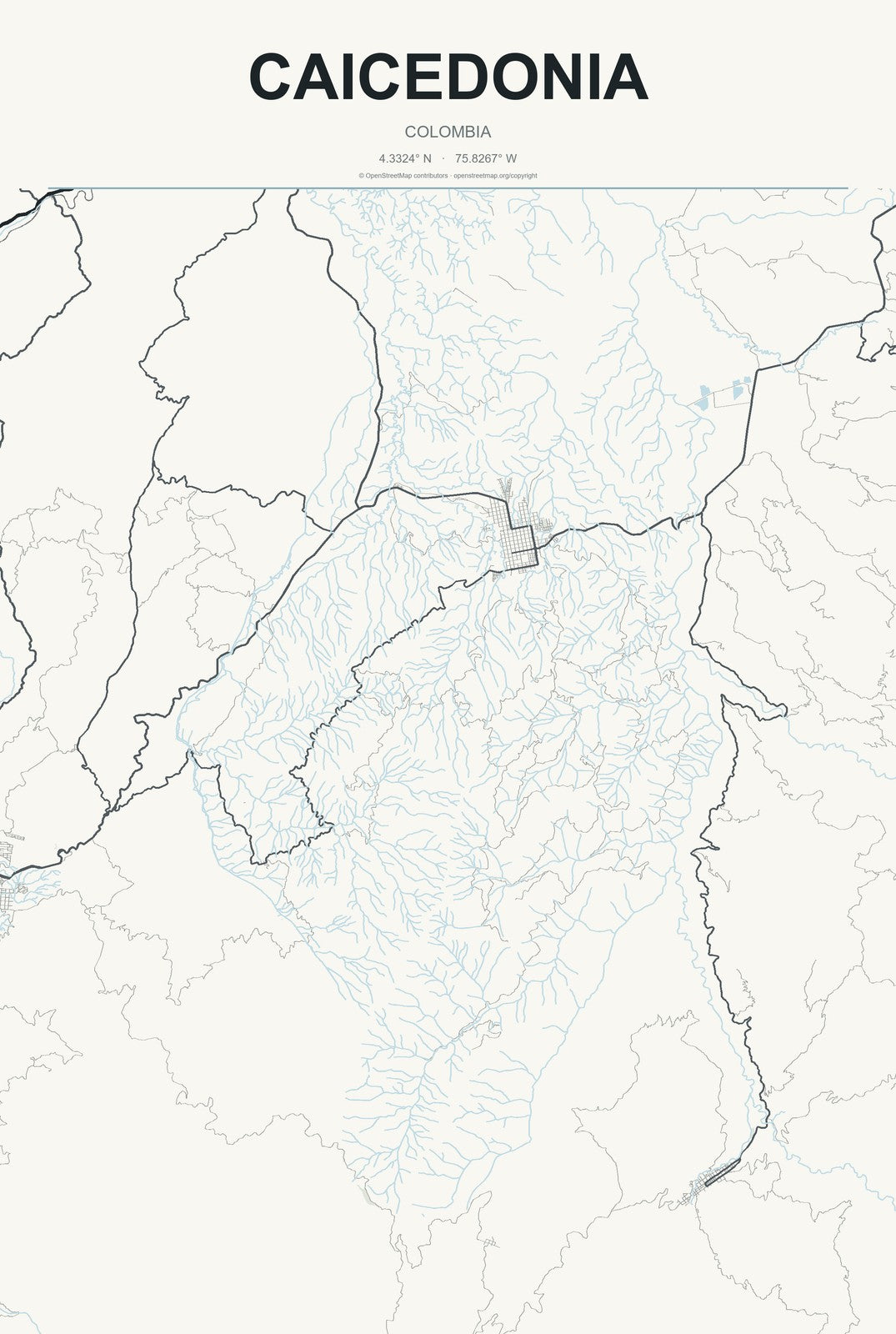 Caicedonia, Colombia City Map Aluminum Sign in Headline Atlas style
