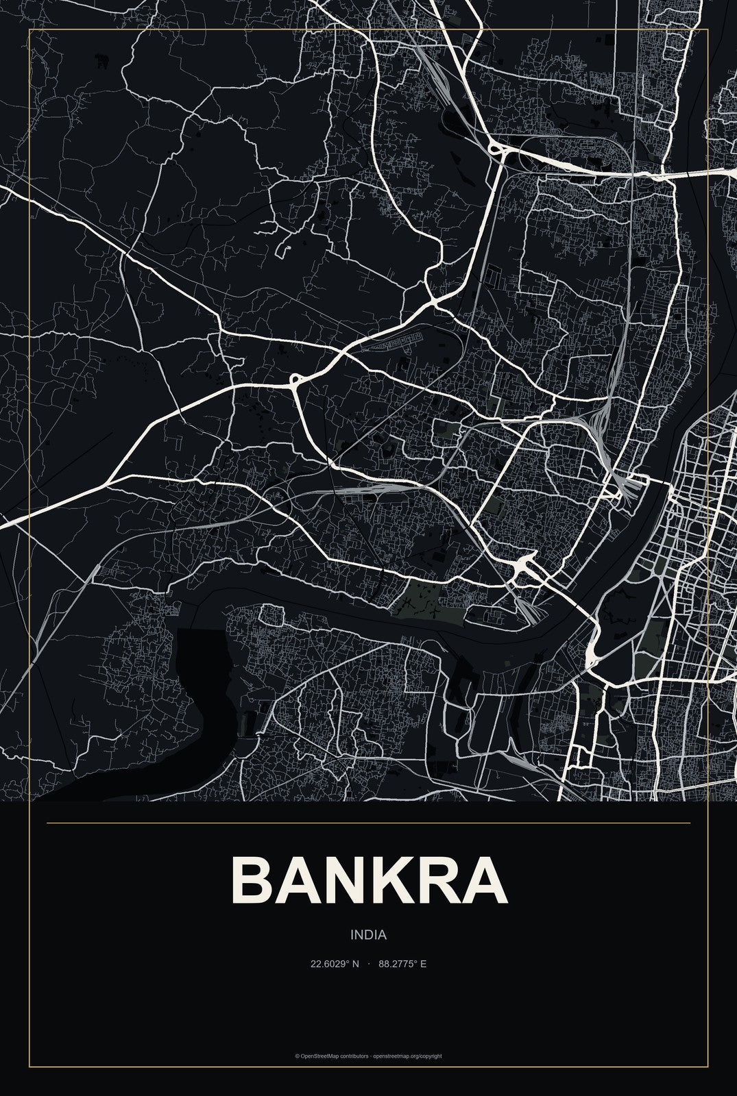 Bankra, India City Map Aluminum Sign in Metropolitan Noir style