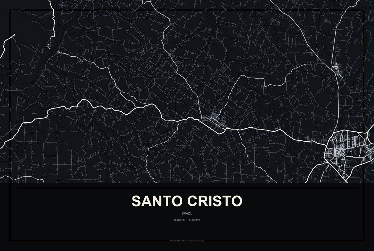 Santo Cristo, Brazil City Map Aluminum Sign in Metropolitan Noir style