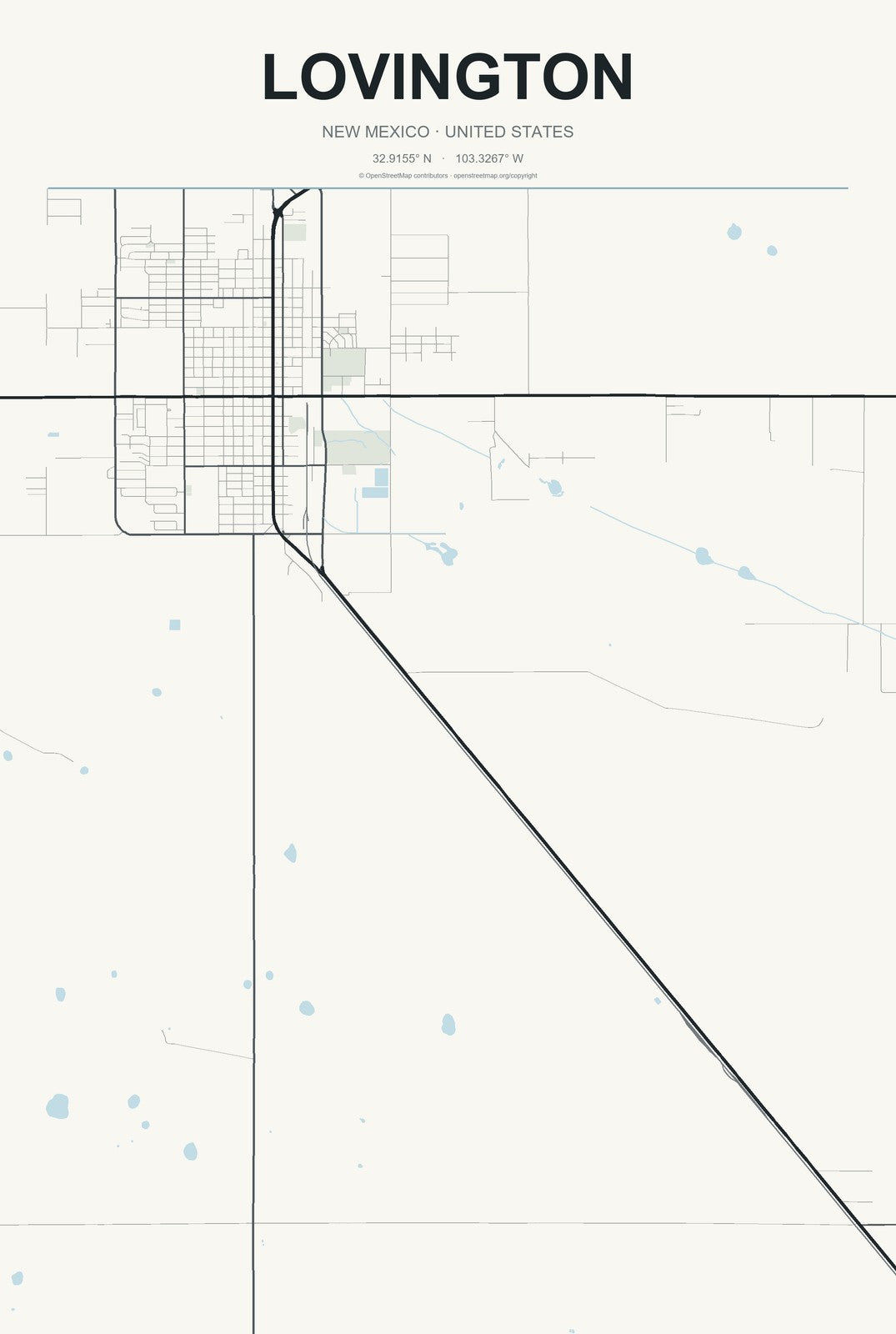Lovington, New Mexico City Map Aluminum Sign in Headline Atlas style