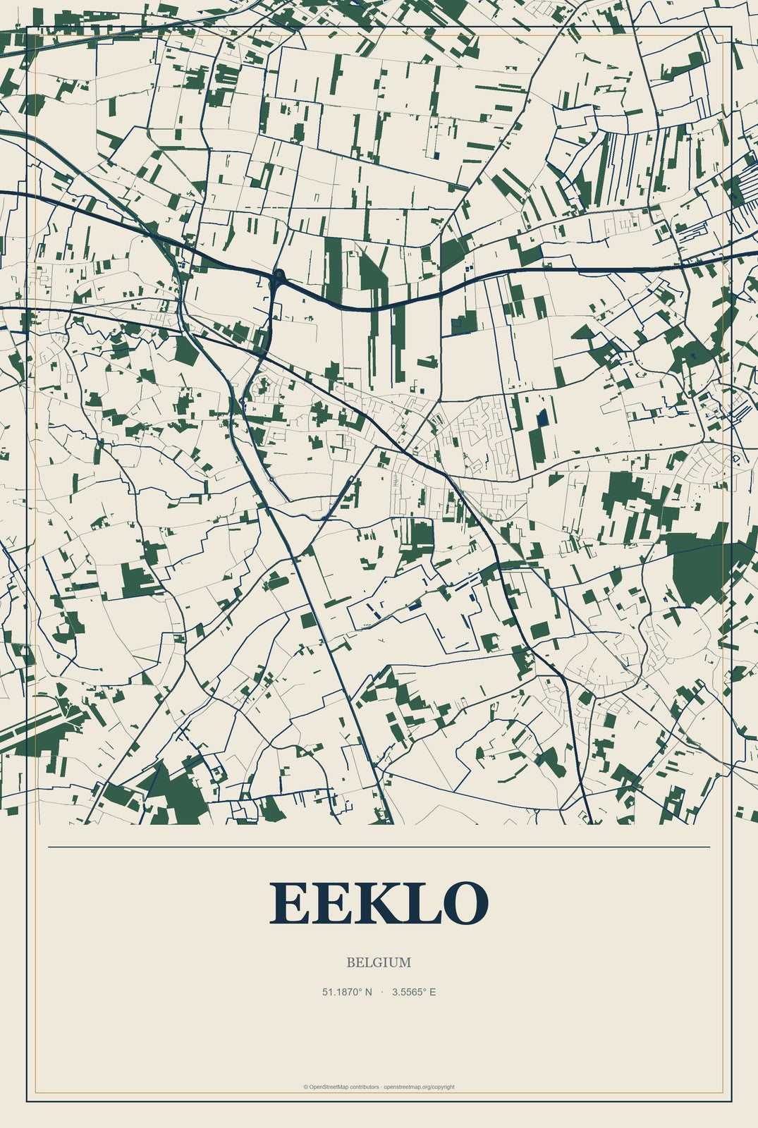 Eeklo, Belgium City Map Aluminum Sign in Coastal Cutout style