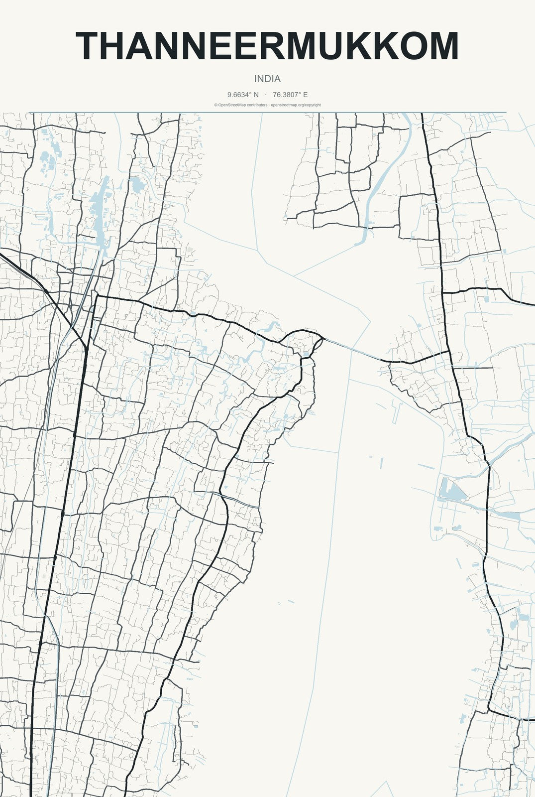 Thanneermukkom, India City Map Aluminum Sign in Headline Atlas style