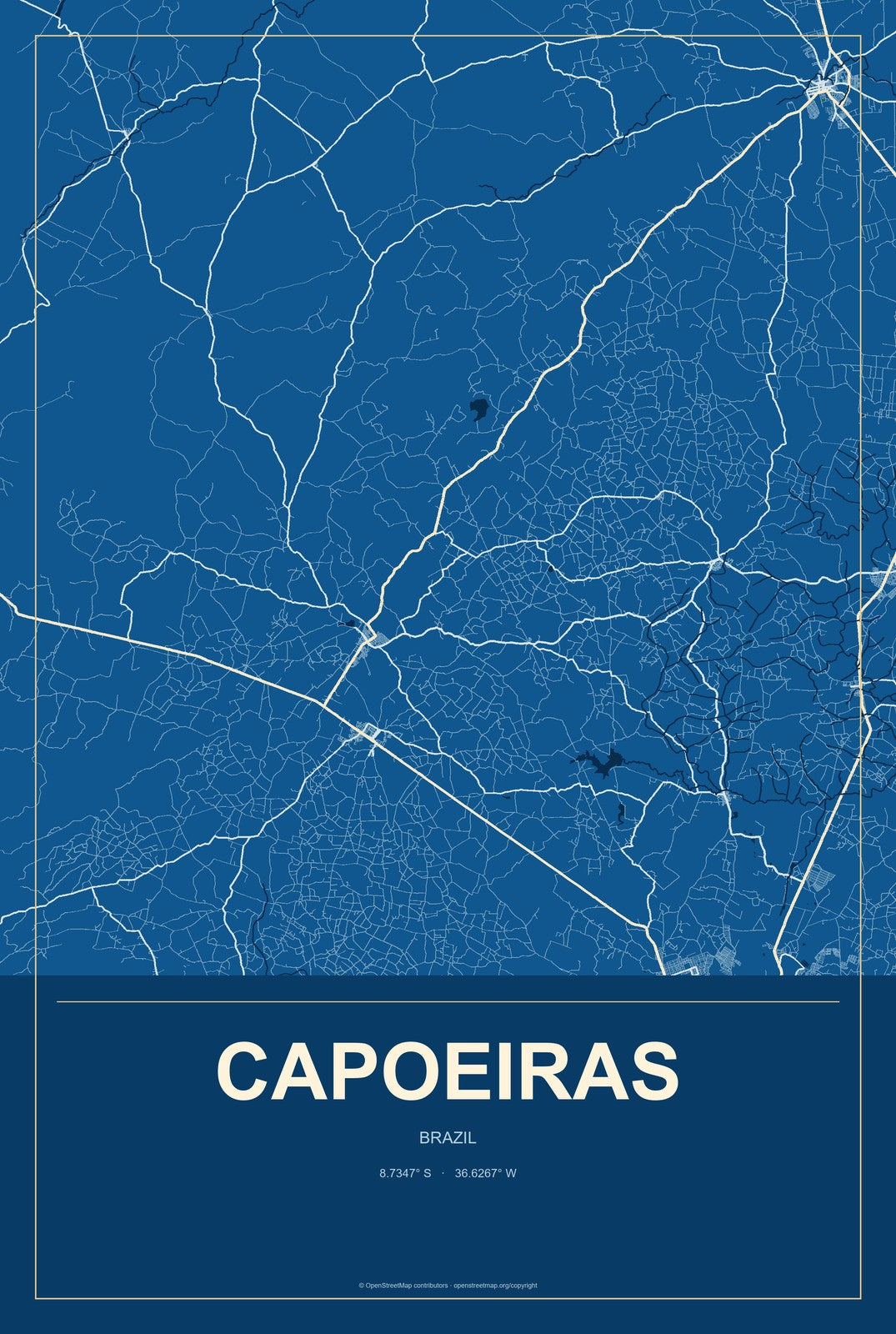 Capoeiras, Brazil City Map Aluminum Sign in Harbor Cobalt style