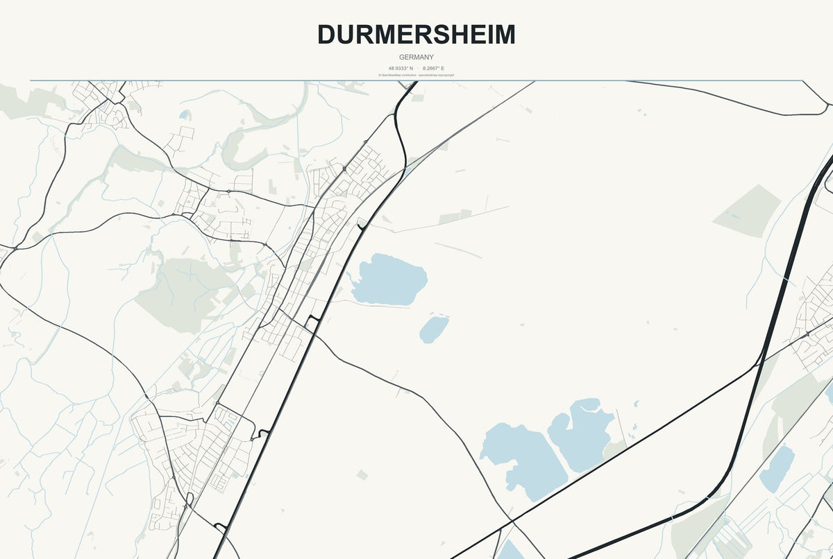 Durmersheim, Germany City Map Aluminum Sign in Headline Atlas style