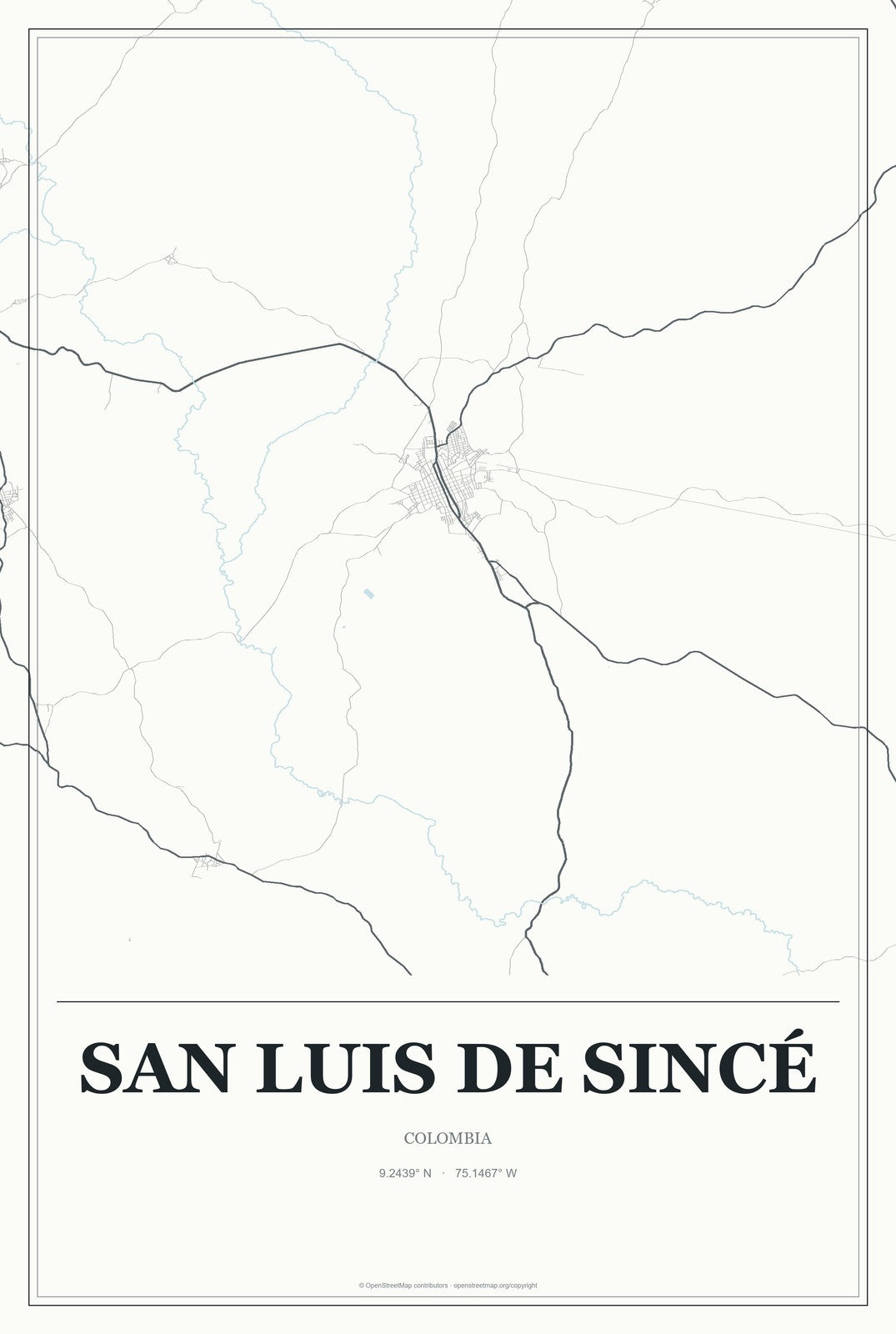 San Luis de Sincé, Colombia City Map Aluminum Sign in Gallery Air style