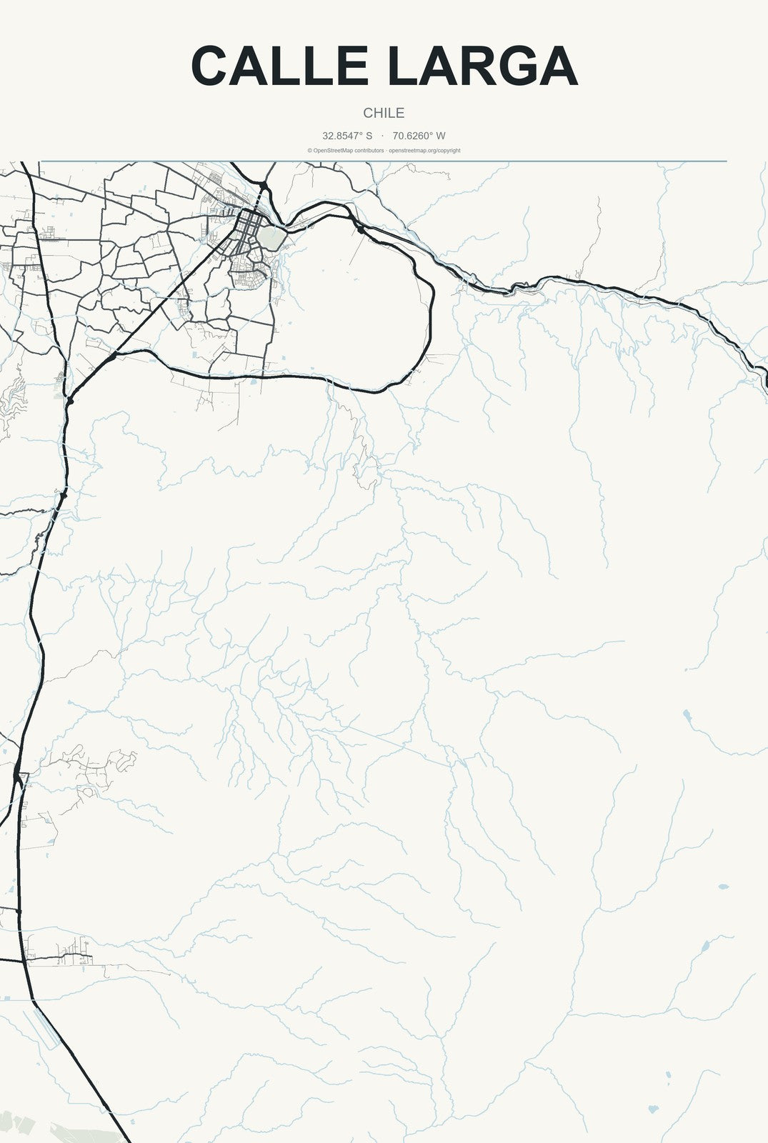 Calle Larga, Chile City Map Aluminum Sign in Headline Atlas style