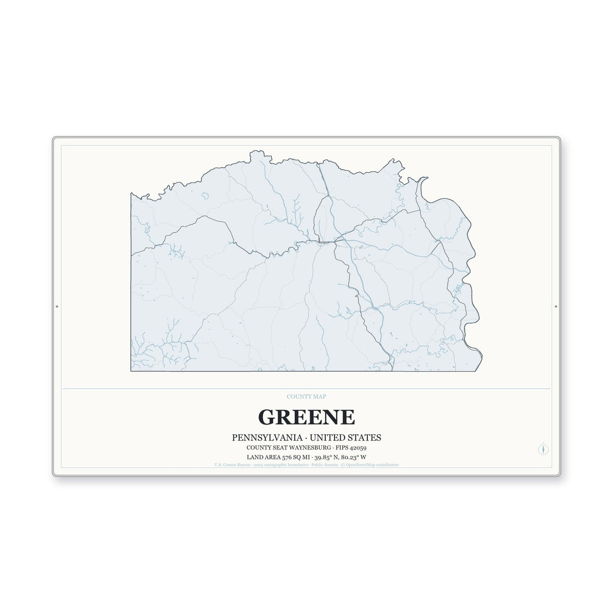 Greene County, Pennsylvania Map Aluminum Sign in Gallery Air style