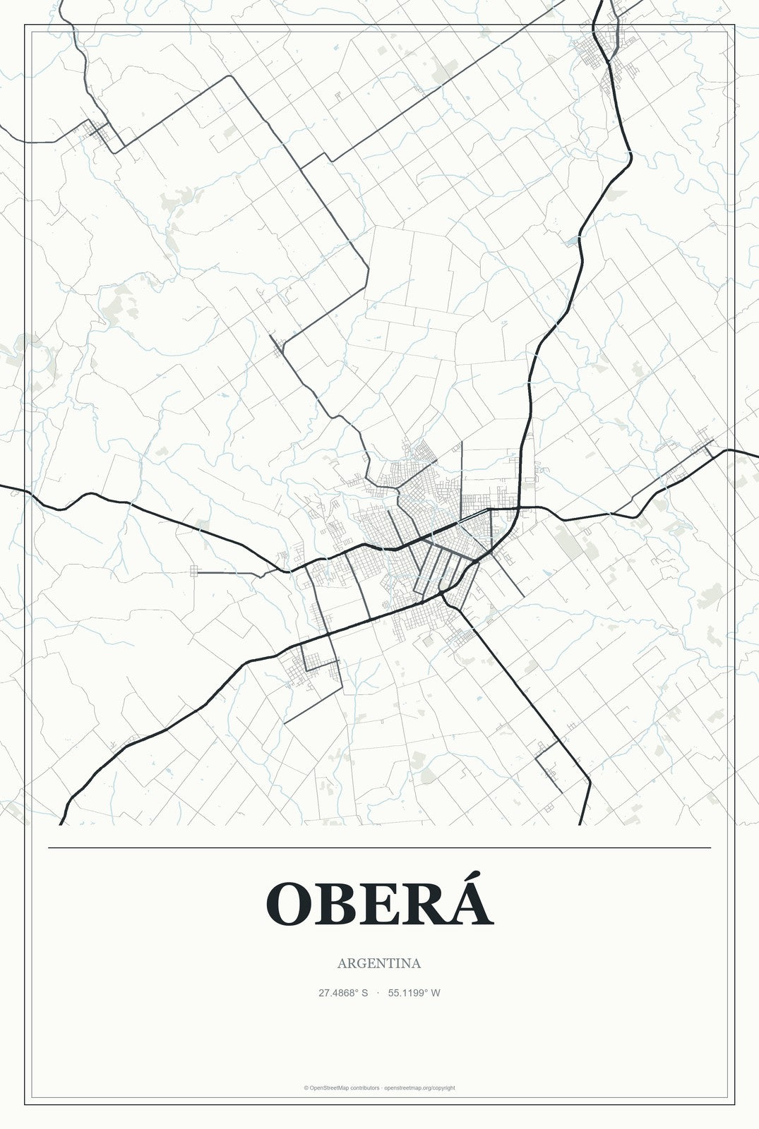 Oberá, Argentina City Map Aluminum Sign in Gallery Air style