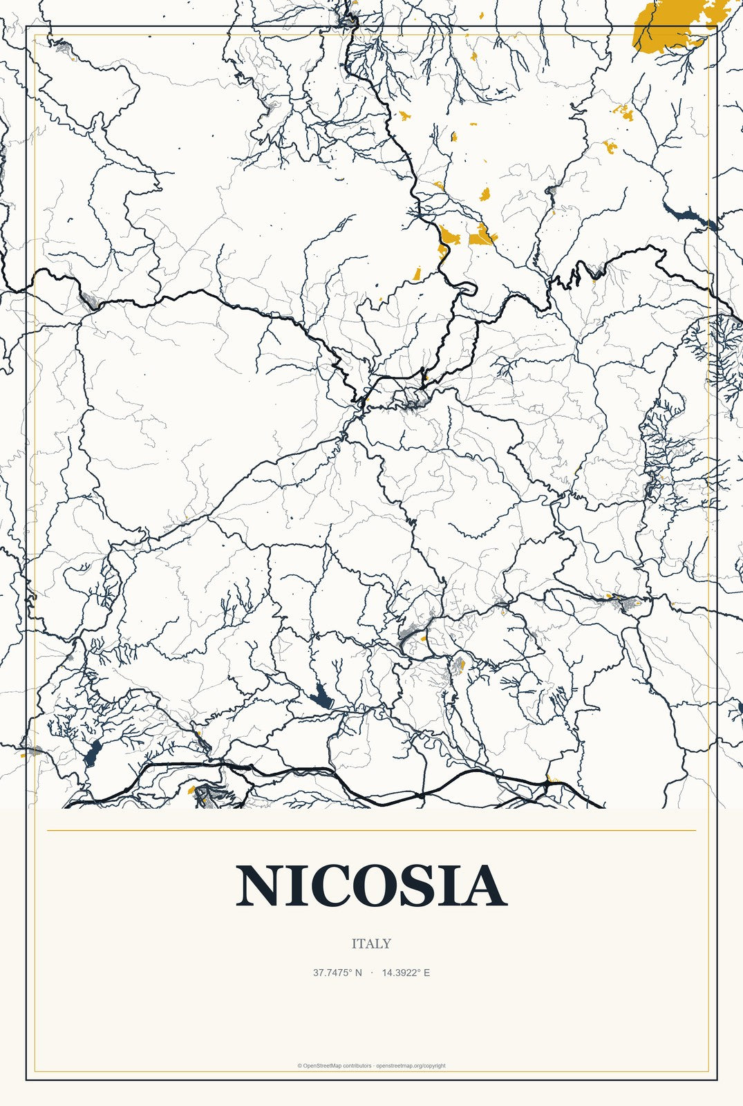 Nicosia, Italy City Map Aluminum Sign in Citrine Modern style