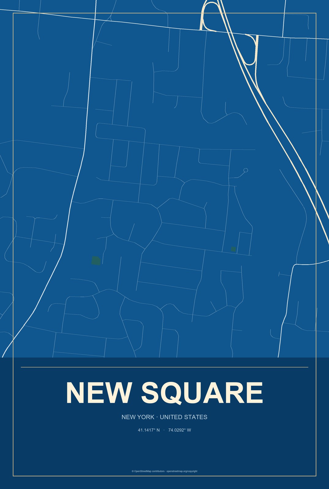 New Square, New York City Map Aluminum Sign in Harbor Cobalt style