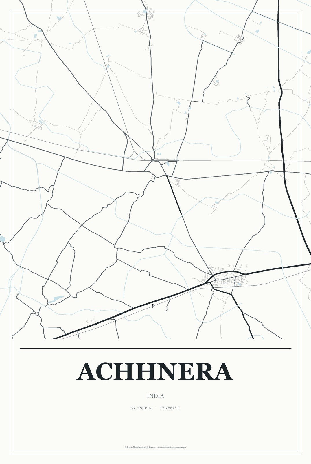 Achhnera, India City Map Aluminum Sign in Gallery Air style