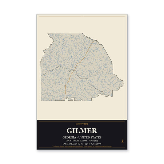 Gilmer County, Georgia Map Aluminum Sign in Museum Plaque style