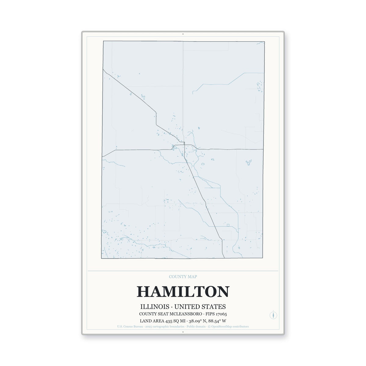 Hamilton County, Illinois Map Aluminum Sign in Gallery Air style