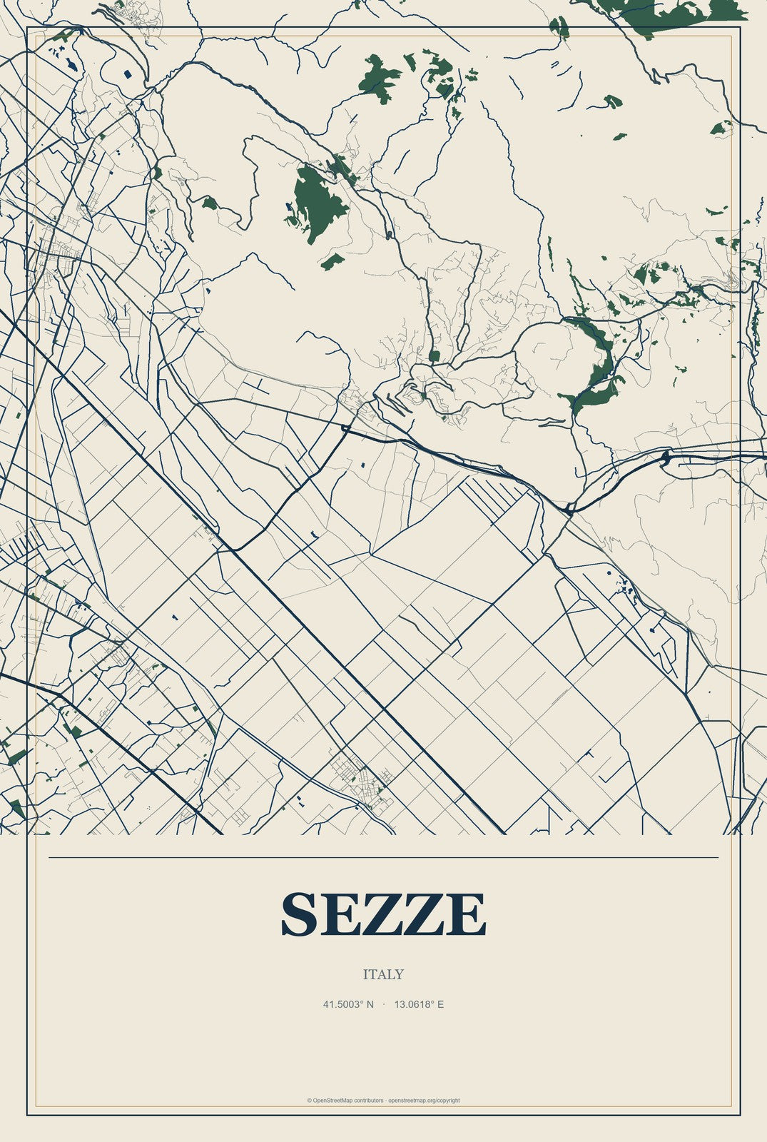 Sezze, Italy City Map Aluminum Sign in Coastal Cutout style