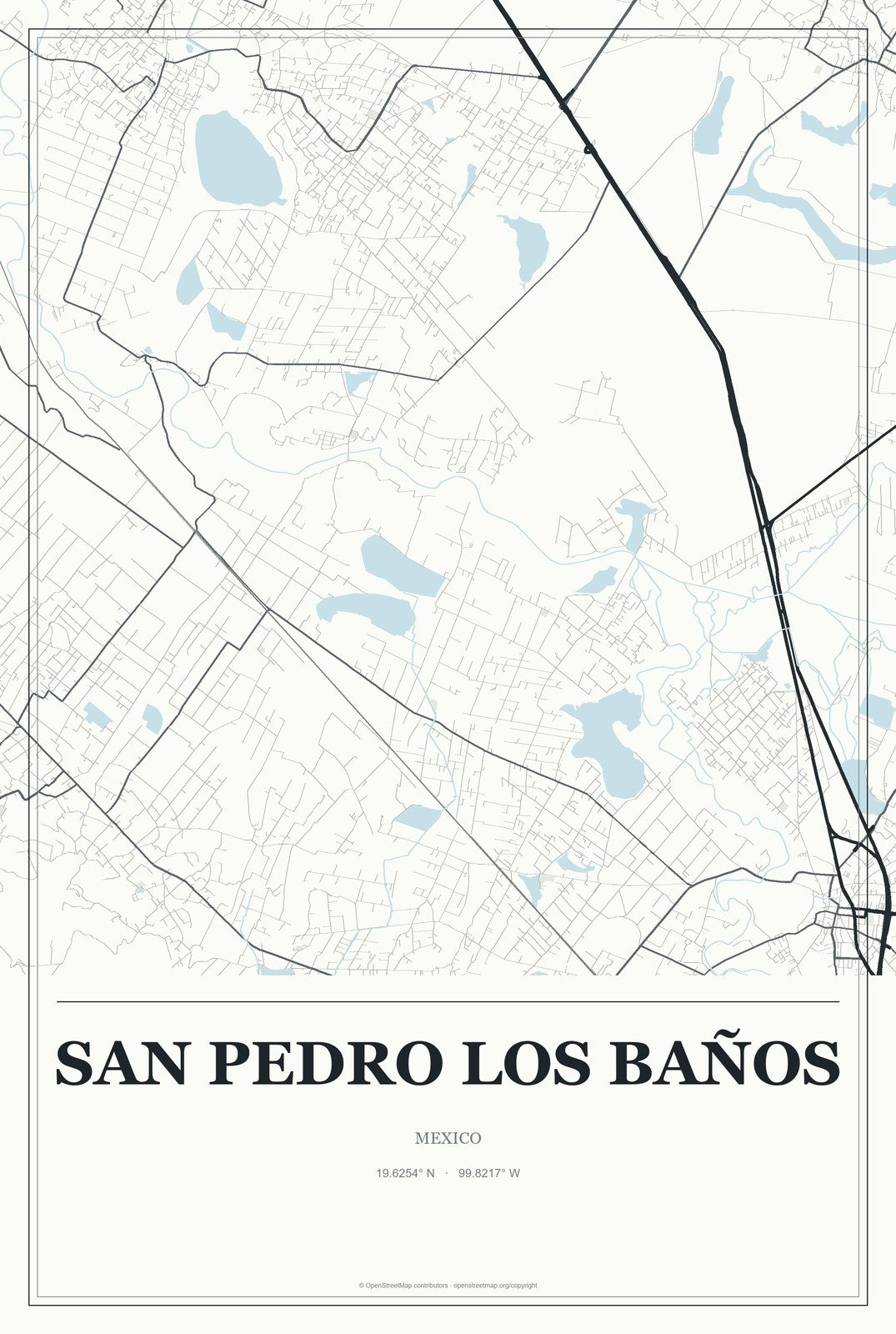 San Pedro Los Baños, Mexico City Map Aluminum Sign in Gallery Air style