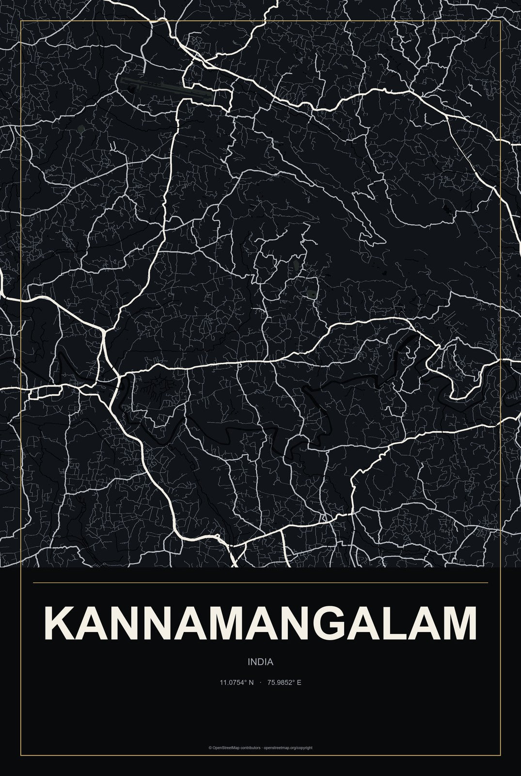 Kannamangalam, India City Map Aluminum Sign in Metropolitan Noir style