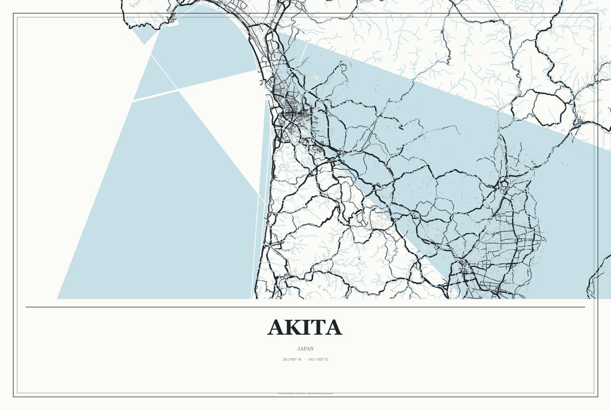 Akita, Japan City Map Aluminum Sign in Gallery Air style