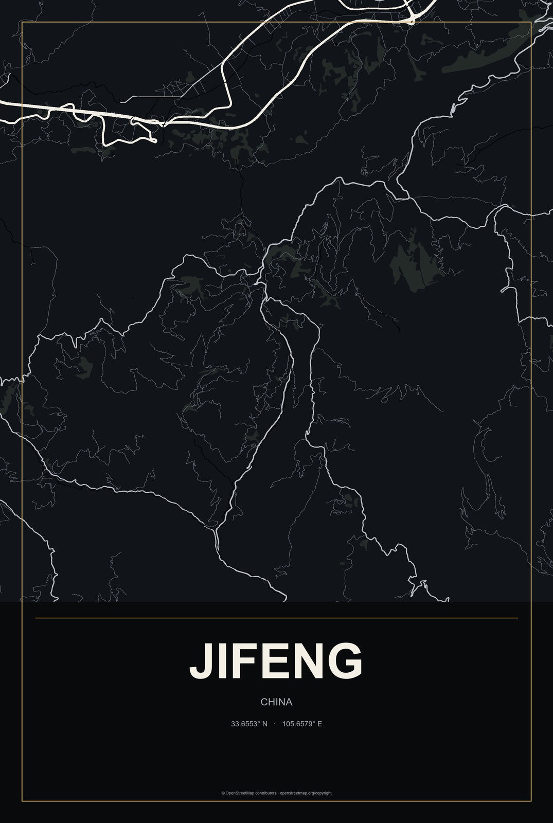 Jifeng, China City Map Aluminum Sign in Metropolitan Noir style