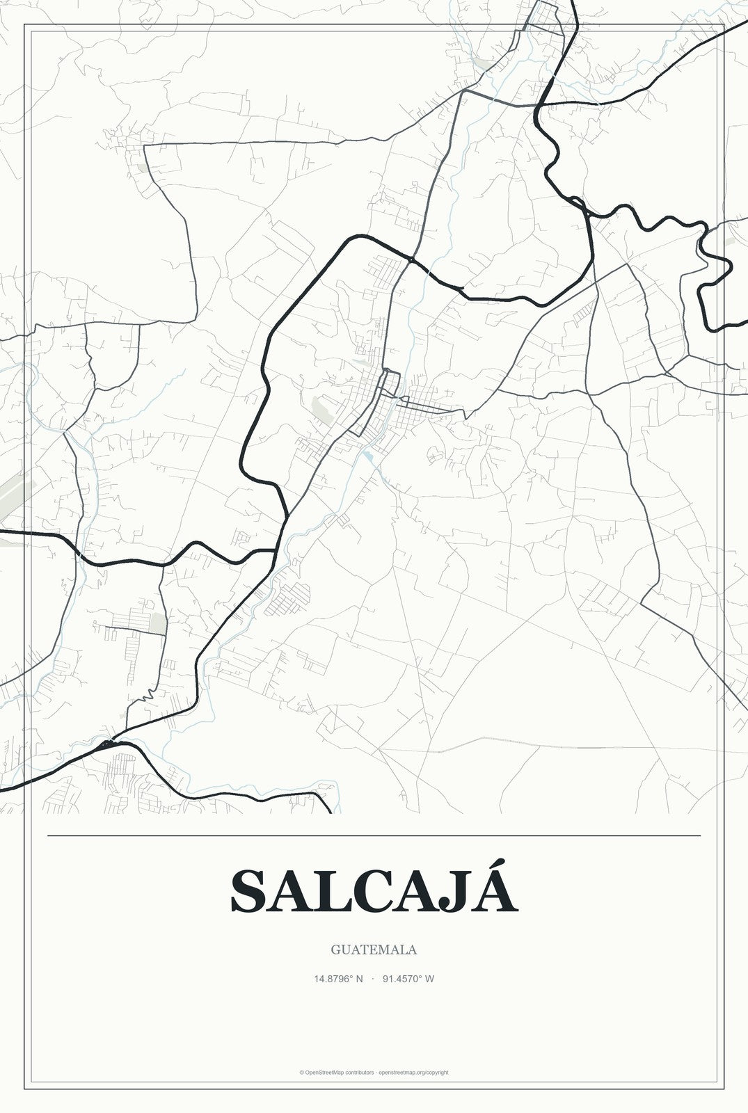 Salcajá, Guatemala City Map Aluminum Sign in Gallery Air style