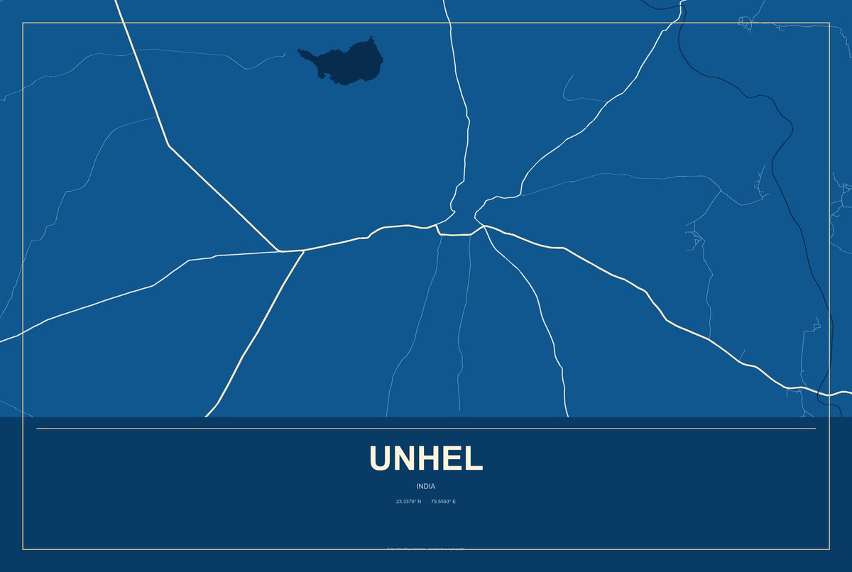 Unhel, India City Map Aluminum Sign in Harbor Cobalt style