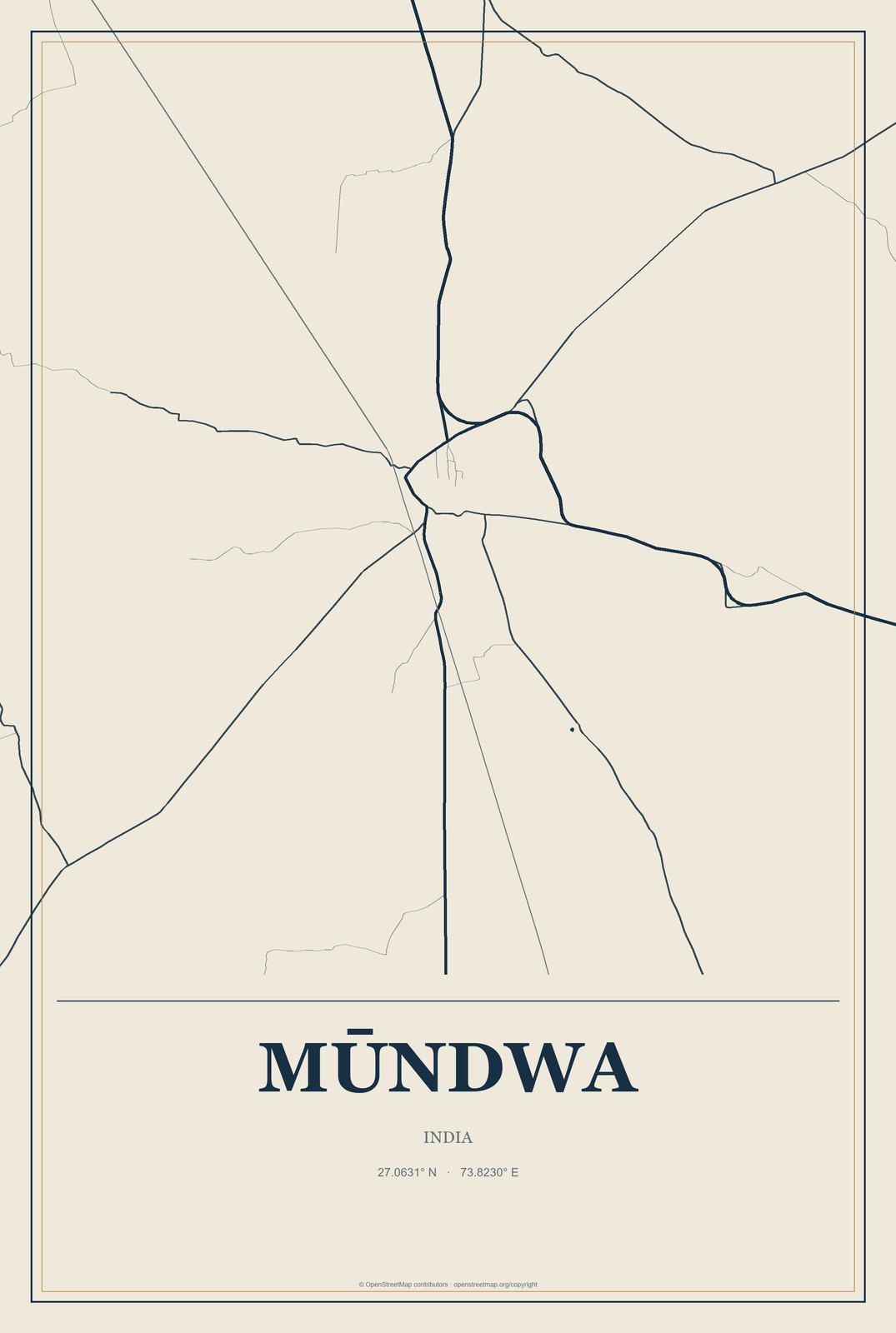 Mūndwa, India City Map Aluminum Sign in Coastal Cutout style