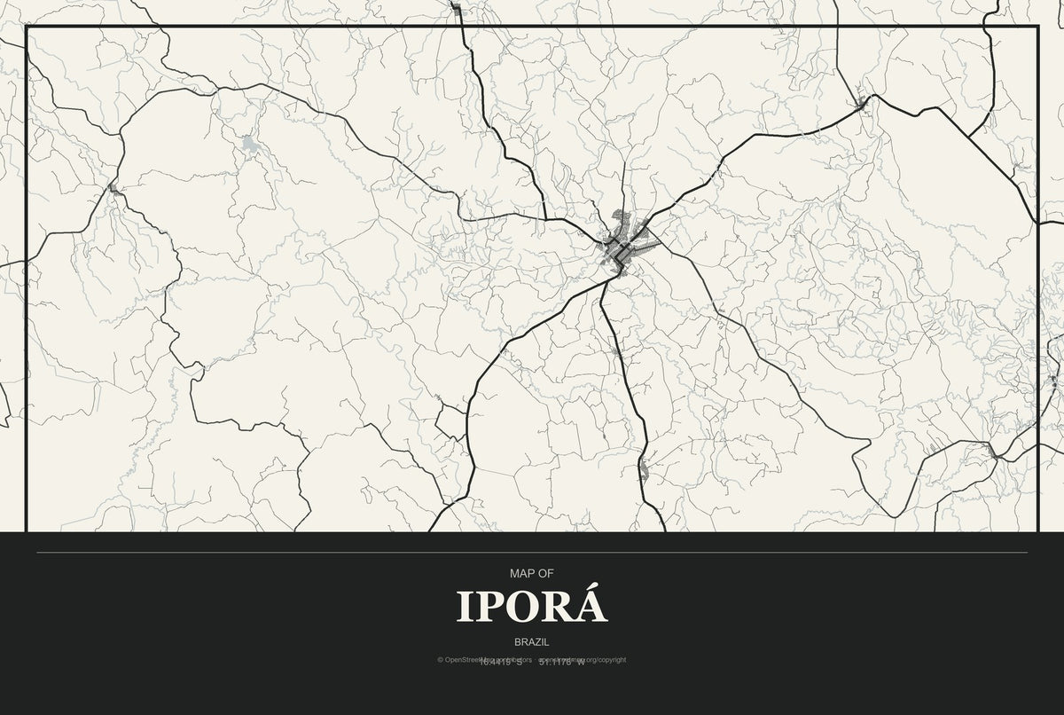 Iporá, Brazil City Map Aluminum Sign in Museum Plaque style