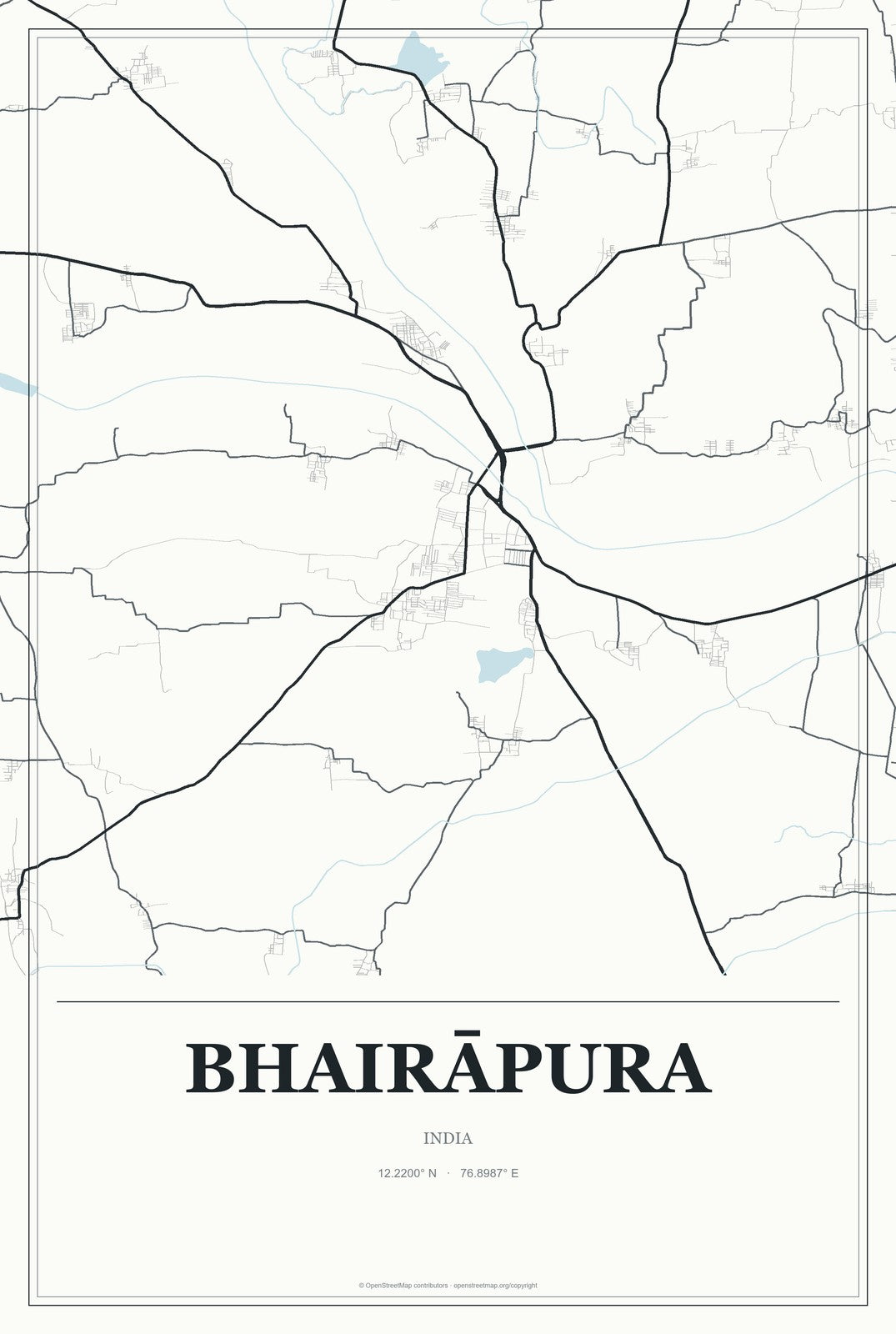 Bhairāpura, India City Map Aluminum Sign in Gallery Air style