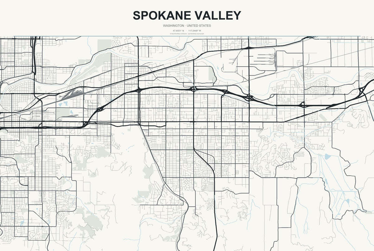 Spokane Valley, Washington City Map Aluminum Sign in Headline Atlas style