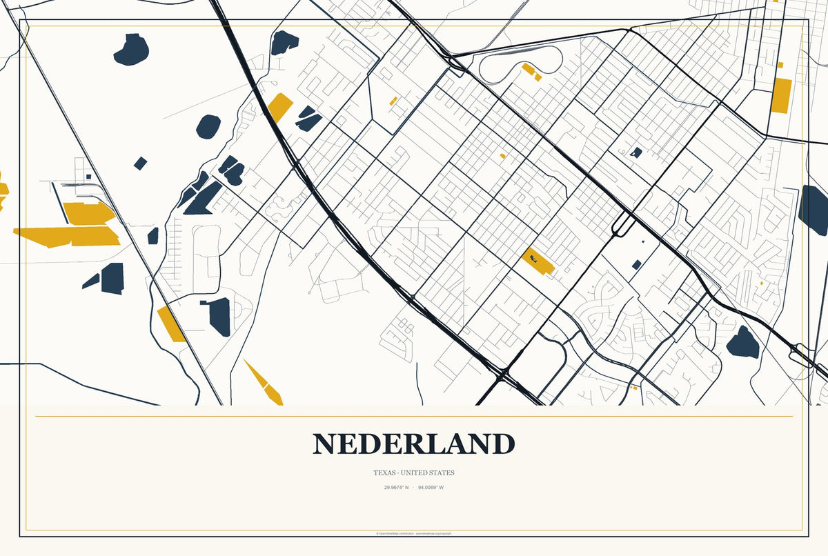 Nederland, Texas City Map Aluminum Sign in Citrine Modern style