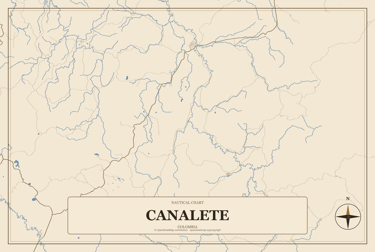 Canalete, Colombia City Map Aluminum Sign in Heritage Nautical style