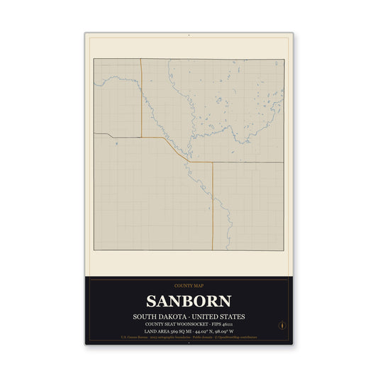 Sanborn County, South Dakota Map Aluminum Sign in Museum Plaque style