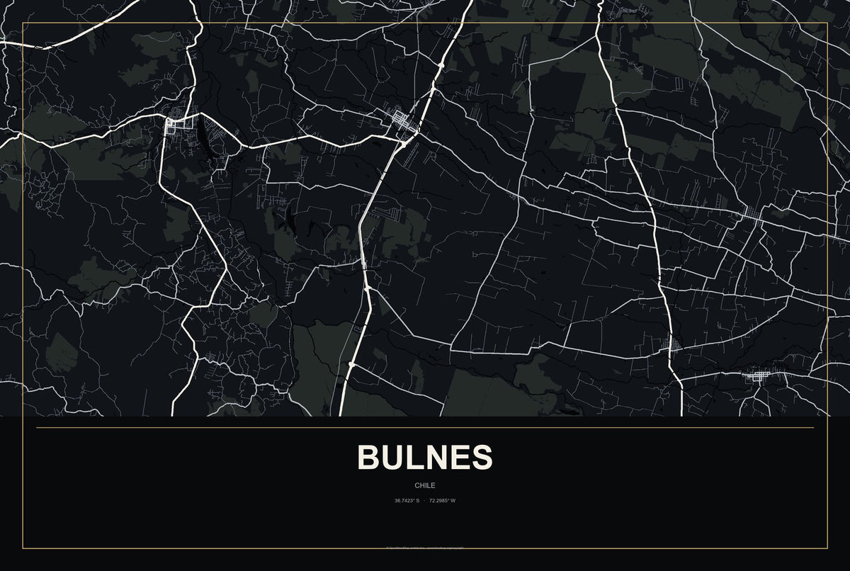Bulnes, Chile City Map Aluminum Sign in Metropolitan Noir style