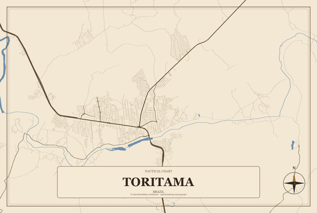 Toritama, Brazil City Map Aluminum Sign in Heritage Nautical style