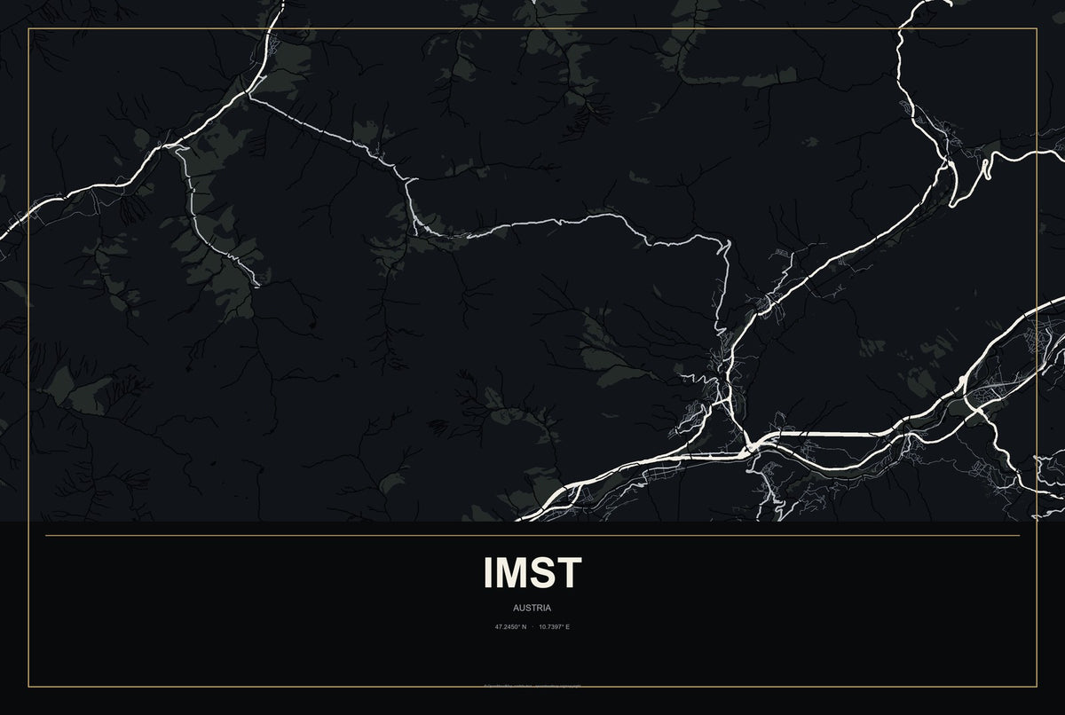 Imst, Austria City Map Aluminum Sign in Metropolitan Noir style