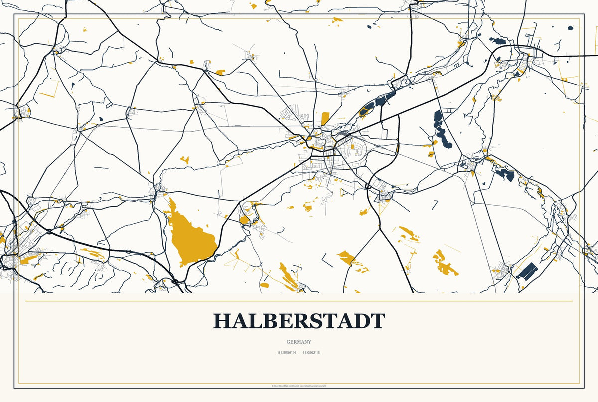 Halberstadt, Germany City Map Aluminum Sign in Citrine Modern style