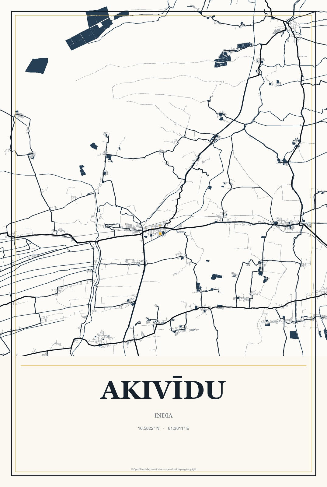 Akivīdu, India City Map Aluminum Sign in Citrine Modern style