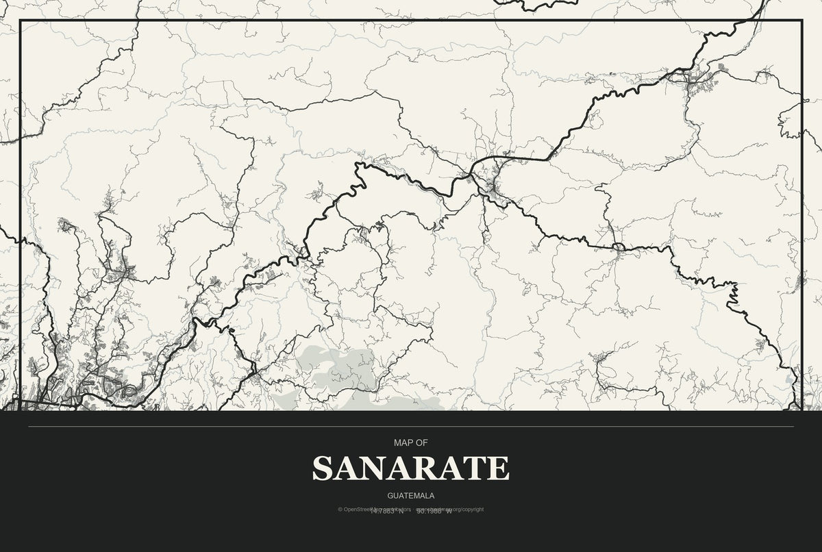Sanarate, Guatemala City Map Aluminum Sign in Museum Plaque style