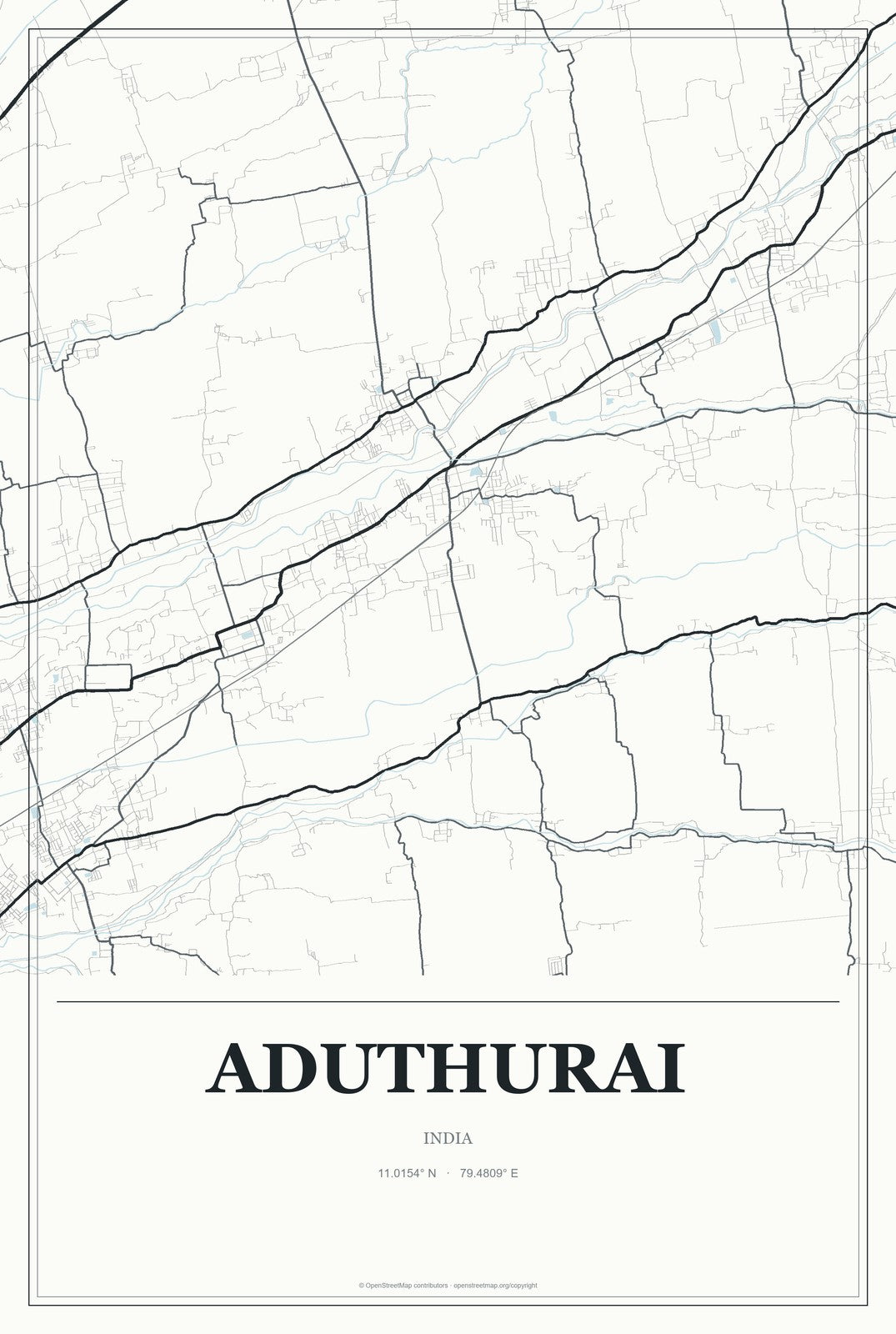 Aduthurai, India City Map Aluminum Sign in Gallery Air style