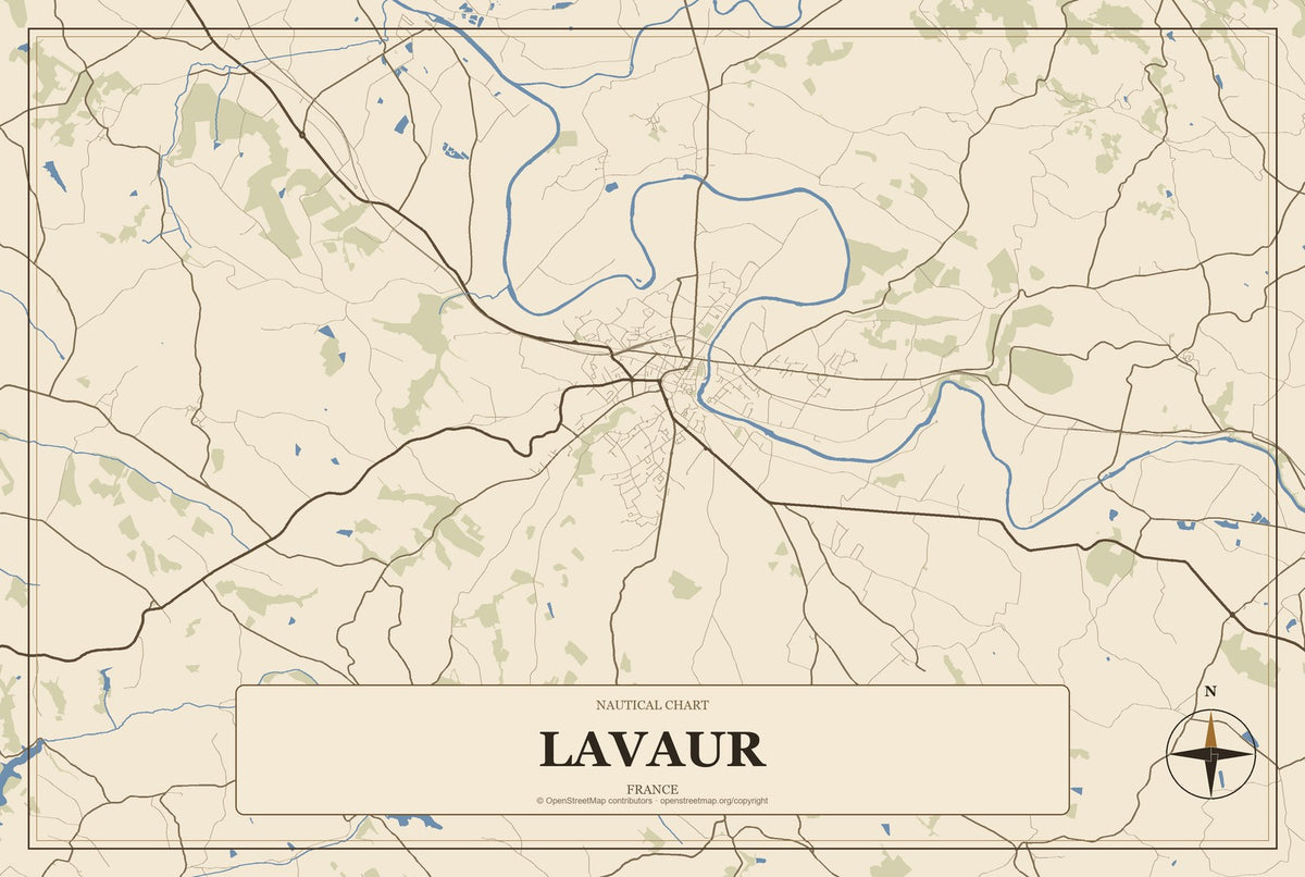 Lavaur, France City Map Aluminum Sign in Heritage Nautical style
