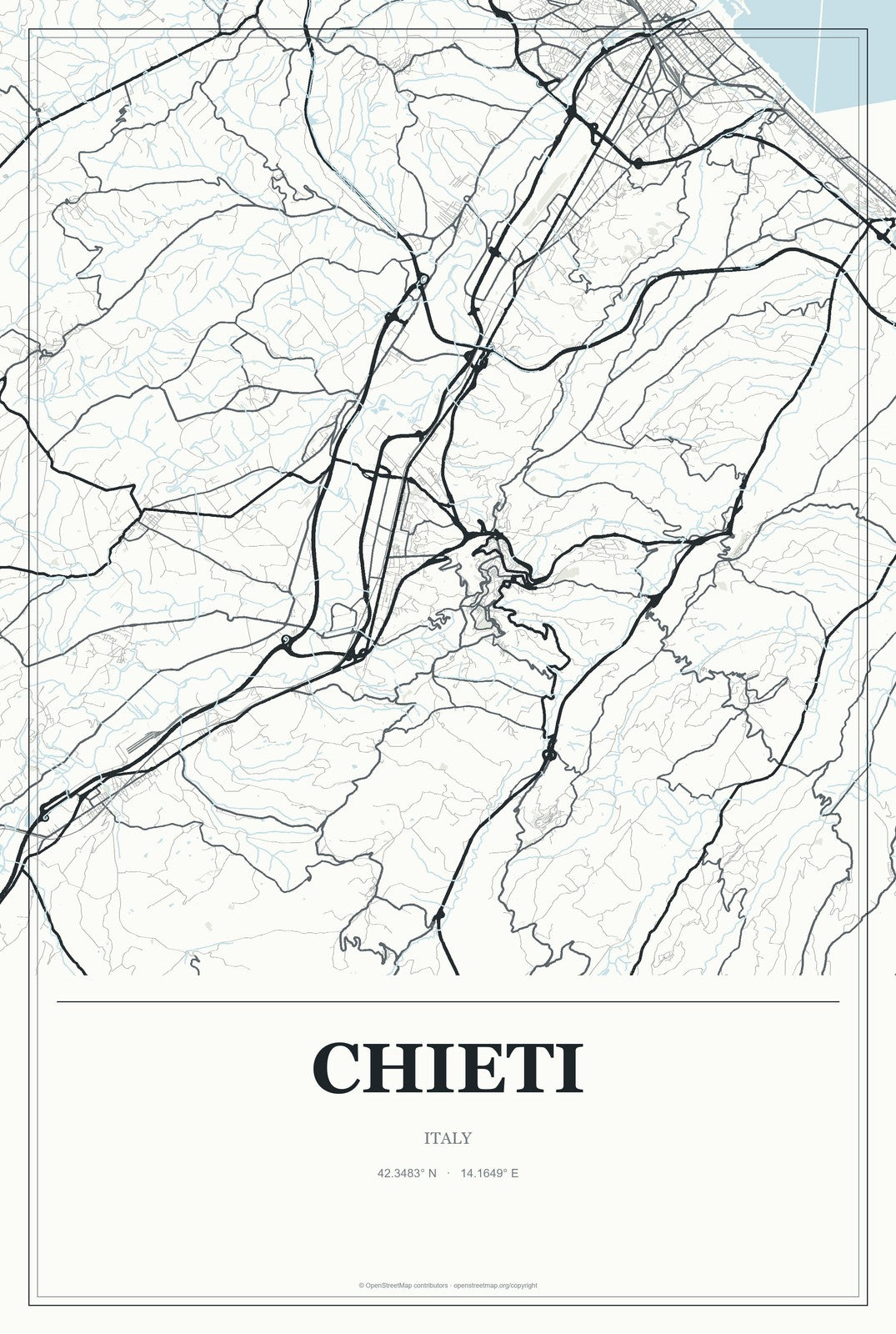 Chieti, Italy City Map Aluminum Sign in Gallery Air style