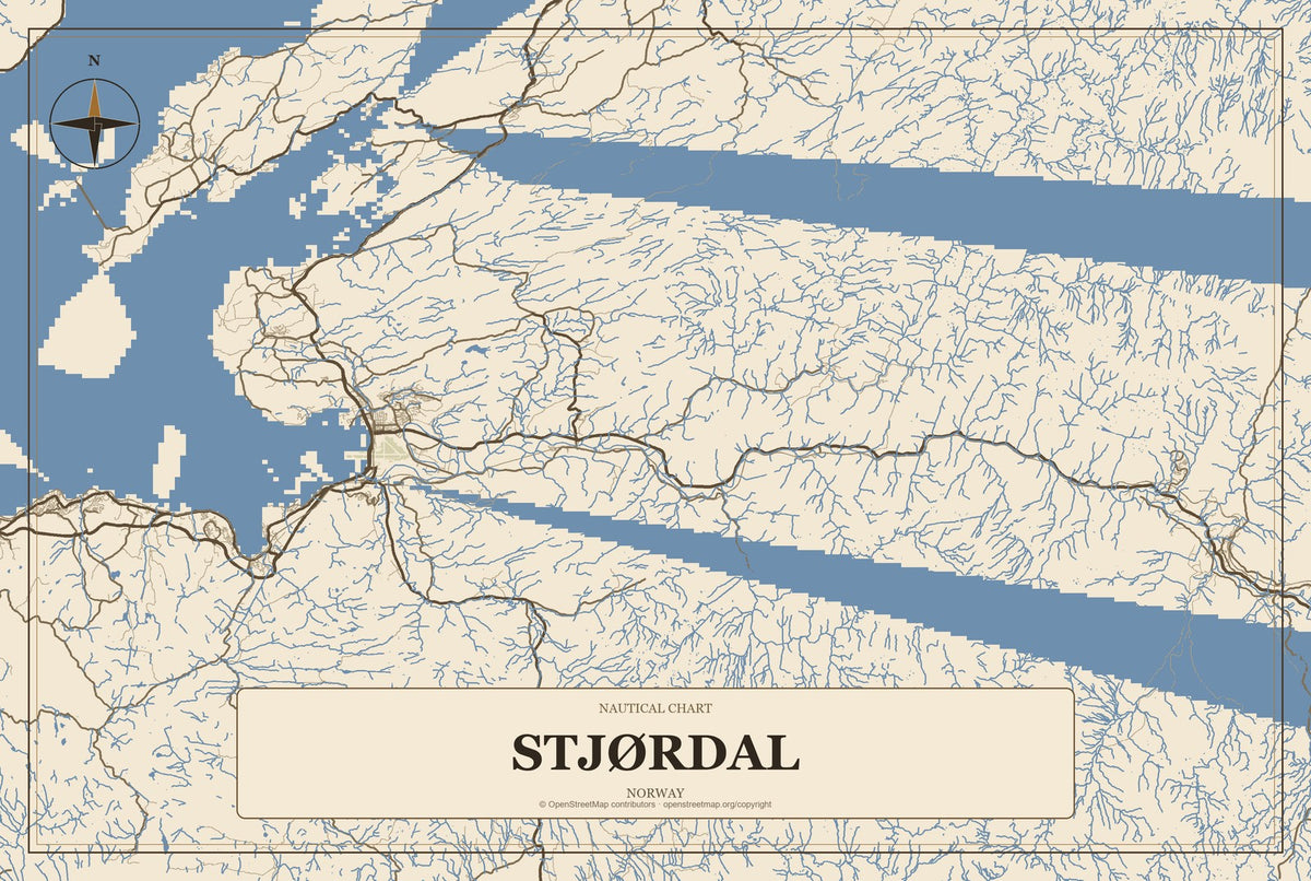 Stjørdal, Norway City Map Aluminum Sign in Heritage Nautical style