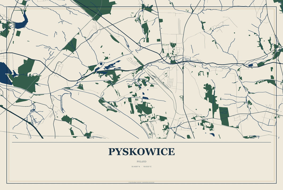 Pyskowice, Poland City Map Aluminum Sign in Coastal Cutout style