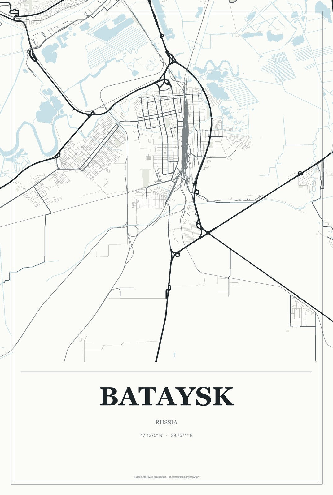 Bataysk, Russia City Map Aluminum Sign in Gallery Air style